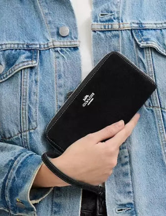 Coach Long Zip Around Wallet Black