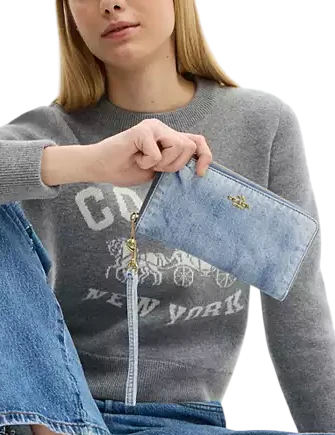 Coach Long Zip Around Wallet In Loved Denim Light Indigo