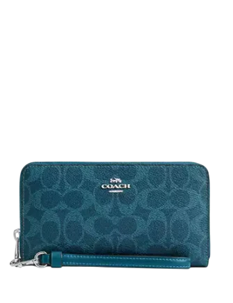 Coach Long Zip Around Wallet In Signature Canvas Aquamarine Teal