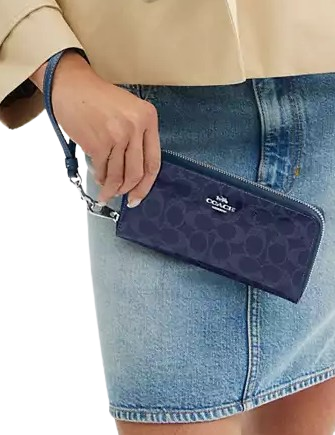 Coach Long Zip Around Wallet In Signature Canvas Dark Denim