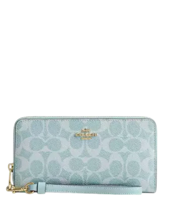 Coach Long Zip Around Wallet In Signature Canvas Light Blue