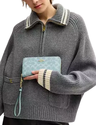 Coach Long Zip Around Wallet In Signature Canvas Light Blue