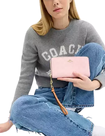 Coach Long Zip Around Wallet In Signature Canvas Powder Pink
