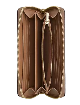 Coach Long Zip Around Wallet In Signature Canvas Tan Pink Petal