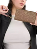 Coach Long Zip Around Wallet In Signature Canvas Tan Pink Petal