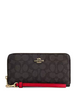 Coach Long Zip Around Wallet In Signature Canvas Walnut Bold Red