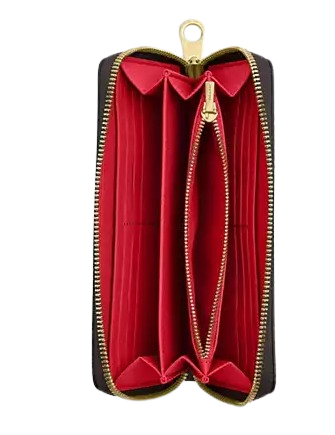 Coach Long Zip Around Wallet In Signature Canvas Walnut Bold Red