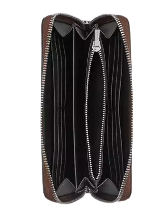 Coach Long Zip Around Wallet In Signature Canvas With Bow Print Tan Black