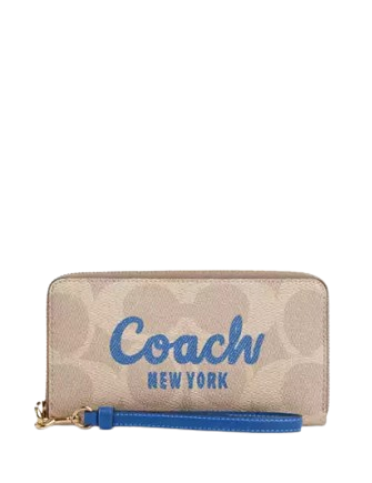 Coach Long Zip Around Wallet In Signature Canvas With Coach Graphic Sand Pacific Bright Mineral