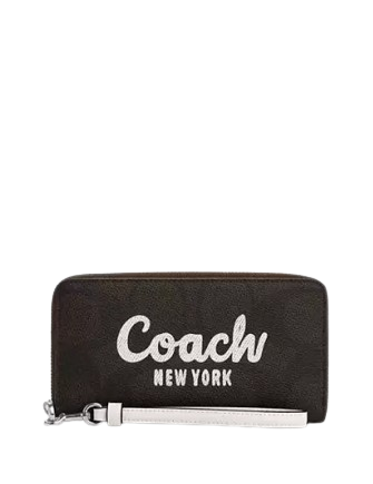 Coach Long Zip Around Wallet In Signature Canvas With Coach Graphic Walnut Chalk