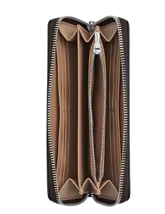 Coach Long Zip Around Wallet In Signature Canvas With Coach Graphic Walnut Chalk