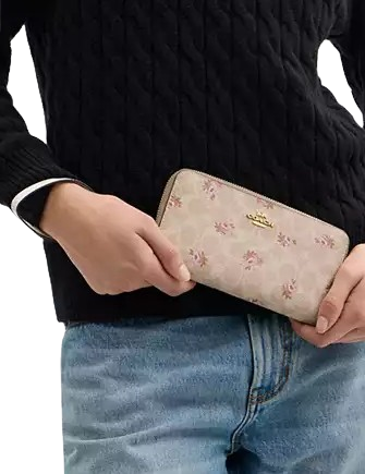 Coach Long Zip Around Wallet In Signature Canvas With Floral Print Sand