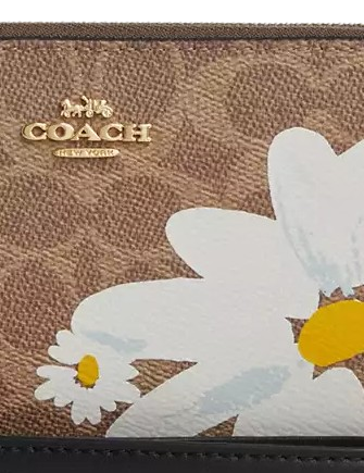 Coach Long Zip Around Wallet In Signature Canvas With Floral Print Tan