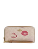Coach Long Zip Around Wallet In Signature Canvas With Lips Print Sand