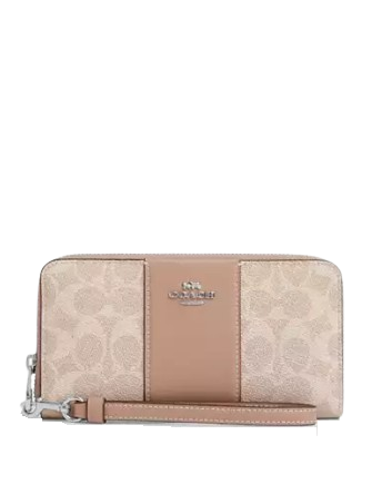 Coach Long Zip Around Wallet In Signature Canvas With Stripe Sand Taupe