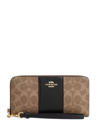 【COACH】Long Zip Around Wallet In Signature/stripe Coach Long Zip Around Wallet In Signature Canvas With Stripe