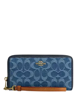 Coach Long Zip Around Wallet In Signature Denim Indigo 
