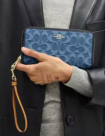Coach Long Zip Around Wallet In Signature Denim Indigo 