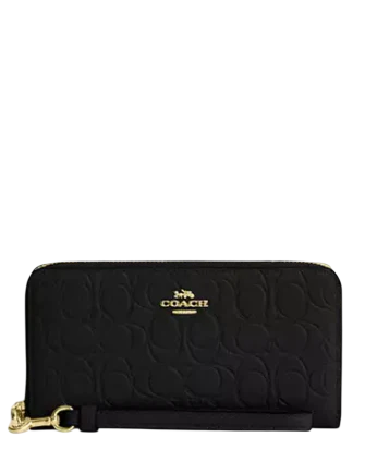 Coach Long Zip Around Wallet In Signature Leather Black