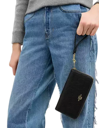 Coach Long Zip Around Wallet In Signature Leather Black