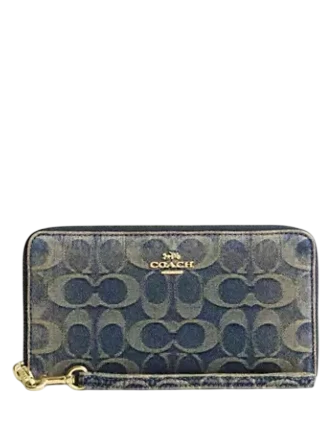 Coach Long Zip Around Wallet In Signature Regenerative Cotton Denim 