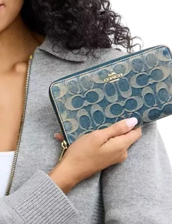Coach Long Zip Around Wallet In Signature Regenerative Cotton Denim 