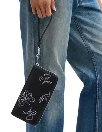 Coach Long Zip Around Wallet With Butterfly Print Black