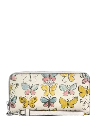 Coach Long Zip Around Wallet With Butterfly Print Chalk