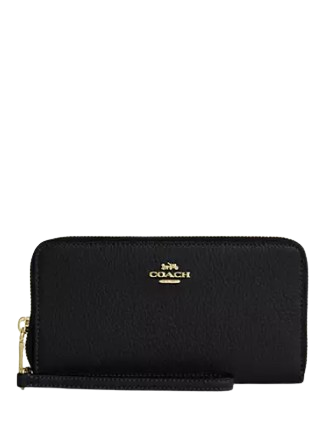 Coach Long Zip Around Wallet With Detachable Card Case Black
