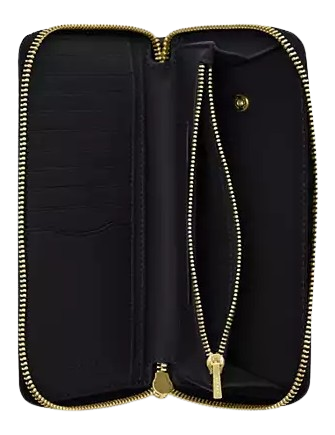 Coach Long Zip Around Wallet With Detachable Card Case Black
