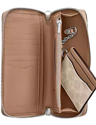 Coach Long Zip Around Wallet With Detachable Card Case In Signature Canvas Sand Taupe