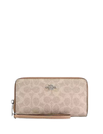 Coach Long Zip Around Wallet With Detachable Card Case In Signature Canvas Sand Taupe