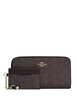 Coach Long Zip Around Wallet With Detachable Card Case In Signature Canvas Walnut Black