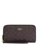 Coach Long Zip Around Wallet With Detachable Card Case In Signature Canvas Walnut Black