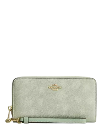 Coach Long Zip Around Wallet With Floral Print Pale Green