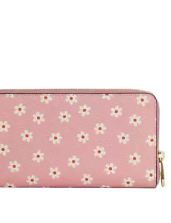 Coach Long Zip Around Wallet With Floral Print Pink