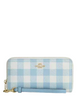 Coach Long Zip Around Wallet With Gingham Print Blue White