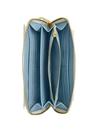 Coach Long Zip Around Wallet With Gingham Print Blue White