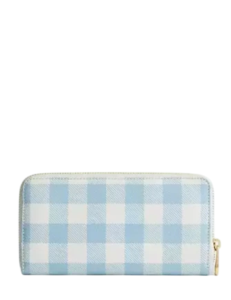 Coach Long Zip Around Wallet With Gingham Print Blue White