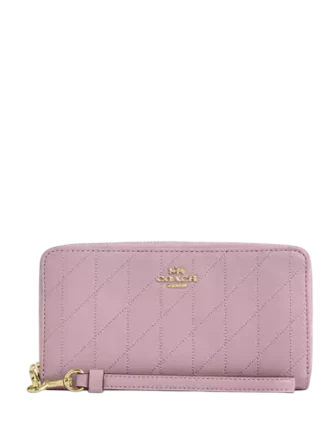 Coach Long Zip Around Wallet With Quilting Carnation