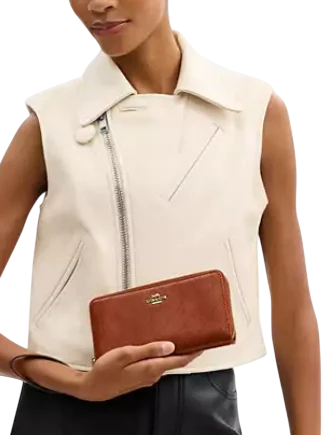 Coach Long Zip Around Wallet With Quilting Cinnamon