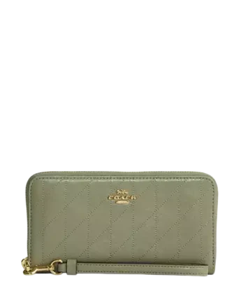 Coach Long Zip Around Wallet With Quilting Pistachio