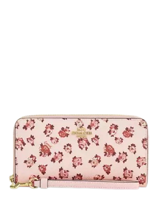 Coach Long Zip Around Wallet With Rosette Print Blush