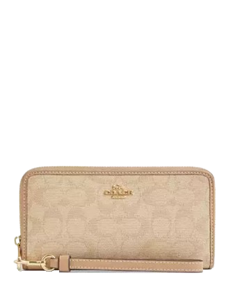 Coach Long Zip Around Wallet With Signature Canvas  Dark Natural 