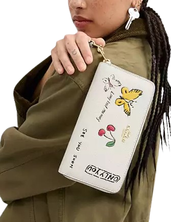 Coach Long Zip Around Wallet With Sketch Print Chalk 
