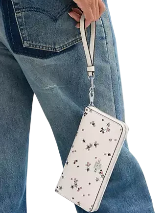 Coach Long Zip Around Wallet With Star Print Chalk