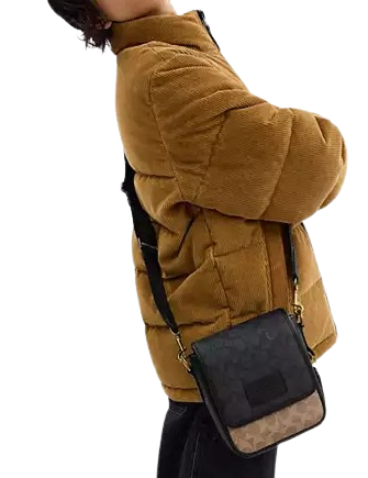 Coach Lucas Crossbody Bag In Blocked Signature Canvas Tan Charcoal Black