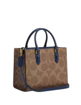 Coach Maggie Small Tote Bag In Signature Canvas Tan Deep Blue