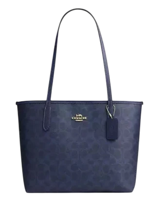 Coach Medium City Tote Bag In Signature Canvas Navy