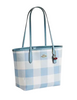 Coach Medium City Tote Bag With Gingham Print And Charm Blue